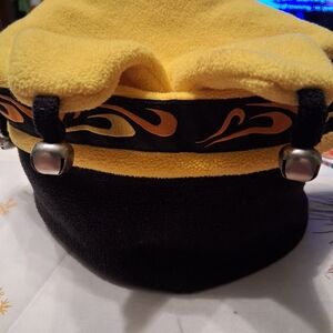 Yellow and Black Fleece Hat with Flame Design